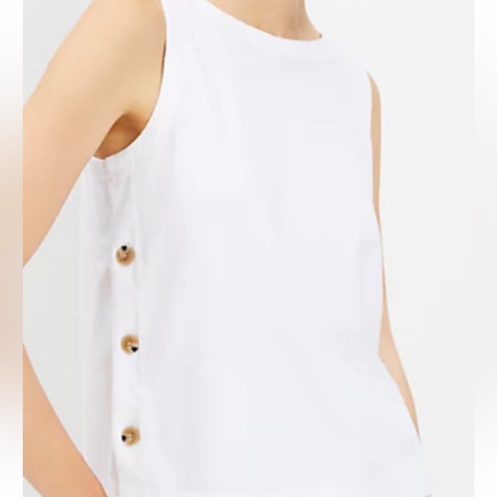 White Sleeveless Top with Button Detail heavy Loft s small cotton
